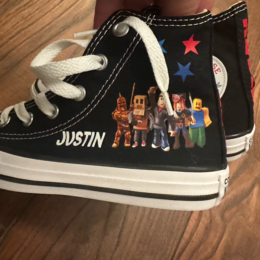 Boys Youth Roblox Converse Sneakers (size 12.5) with name Justin